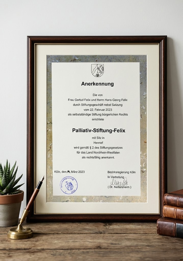 Gerahmte Urkunde der Stiftung